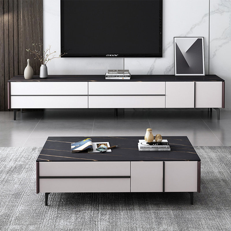 Meuble télé avec table de rangement minimaliste italienne, Noir