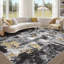 Tapis abstrait moderne lavable à la machine antidérapant noir / gris / or-1728086987