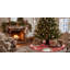 Round Christmas Tree Skirt Holiday Snowmen and Scrollwork on Red 48 Inch