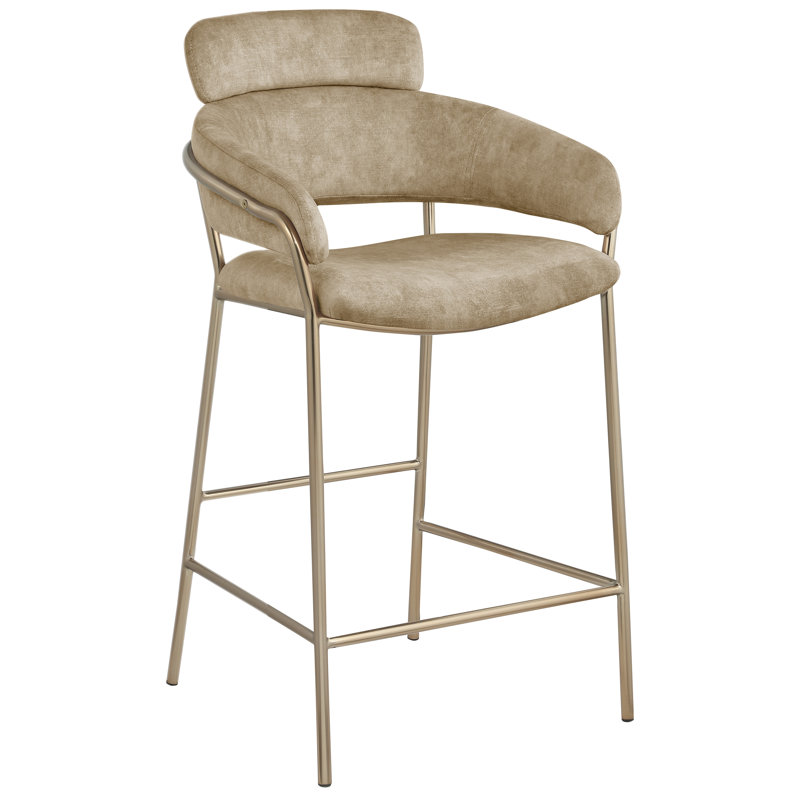 Tabouret de comptoir en velours beige Yara, Velours beige