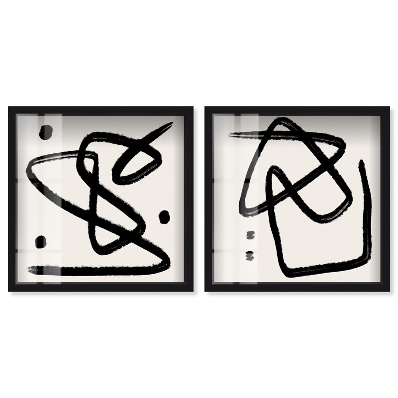 Ensemble d'art mural moderne « Dreaming in Lines » avec impression sous cadre-vitrine par Art Remedy, cadre noir, 12 x 12