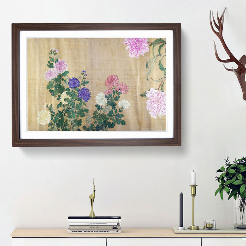 One Hundred Flowers Vol.3 by Yun Shouping - Picture Frame Painting Print, 36cm H x 48cm W x 2cm D, Walnut Framed
