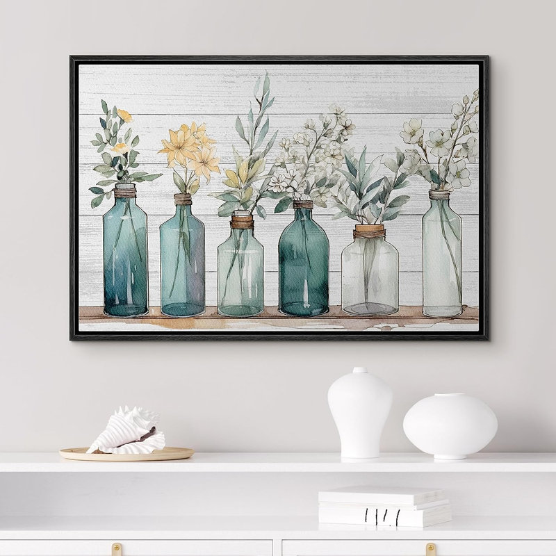 Pixelsign Garden Wildflowers Nature Wilderness - impression, L 32 po x H 24 po, Toile avec cadre flottant noir