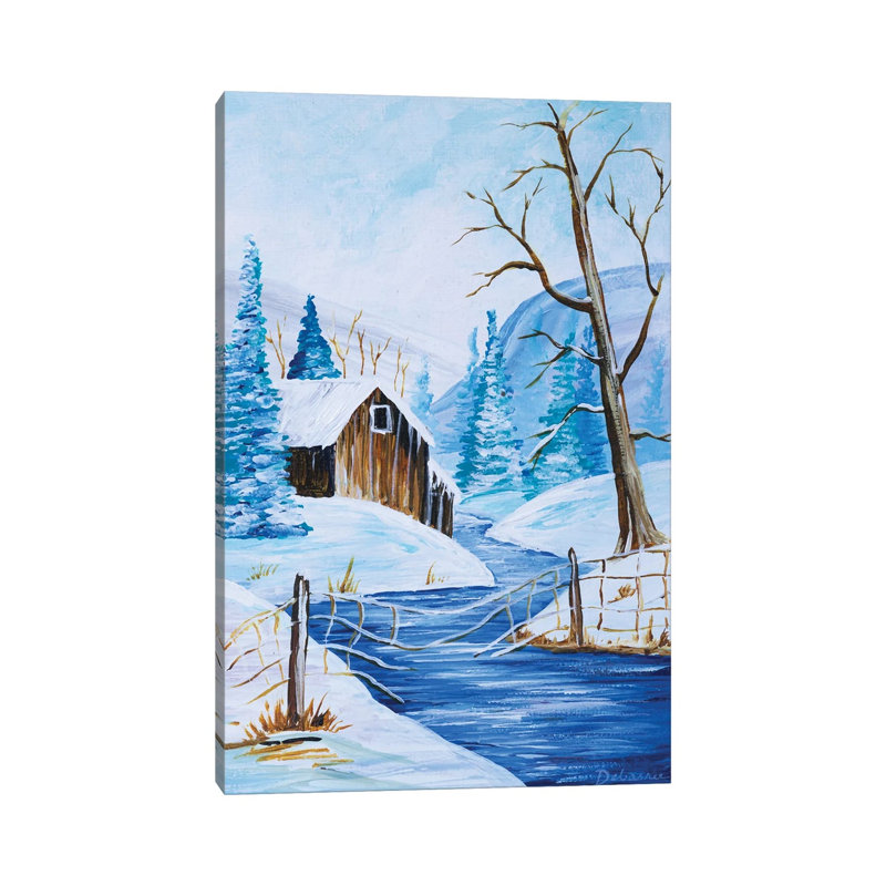 Cabin By The River by Debasree Dey - Gallery-Wrapped Canvas Giclée on Canvas, No Frame, 20.32 cm H x 30.48 cm W