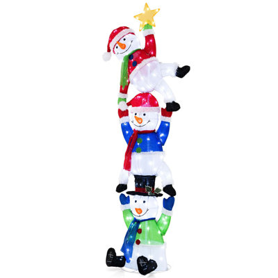 6 Ft 3d Pre-lit Christmas Stacked Snowman With 155 Led Lights Zip Ties & Stakes 