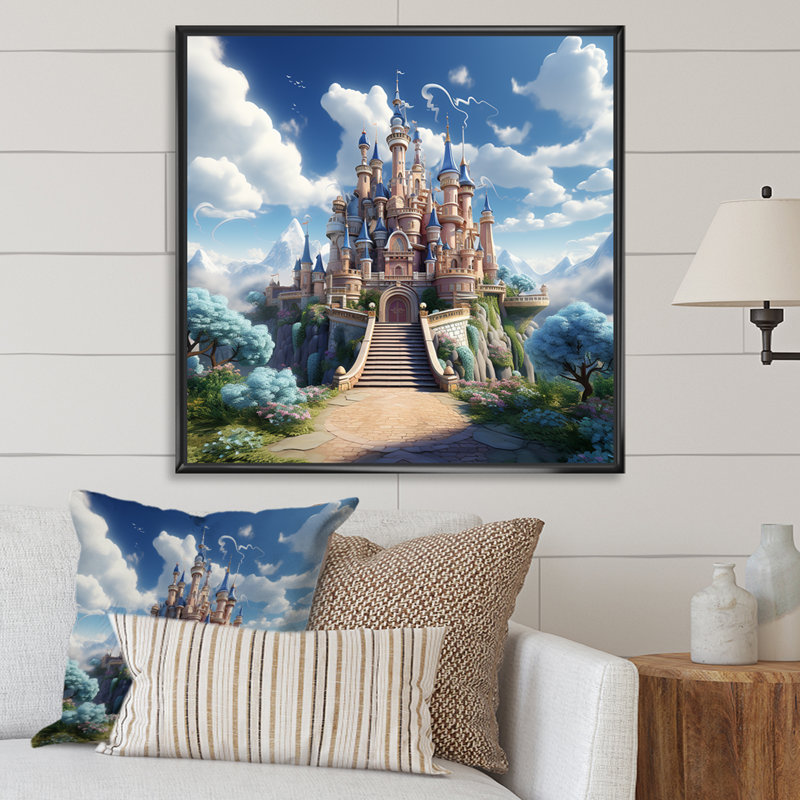 Princesse, château magique, rêves I - châteaux, art mural, Cadre flottant noir, H 30 po x l 30 po x P 1,5 po