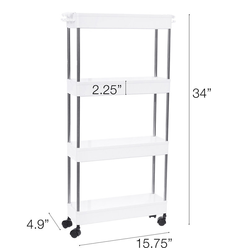 White Aluminum and Plastic 4-Tier Rolling Utility Cart