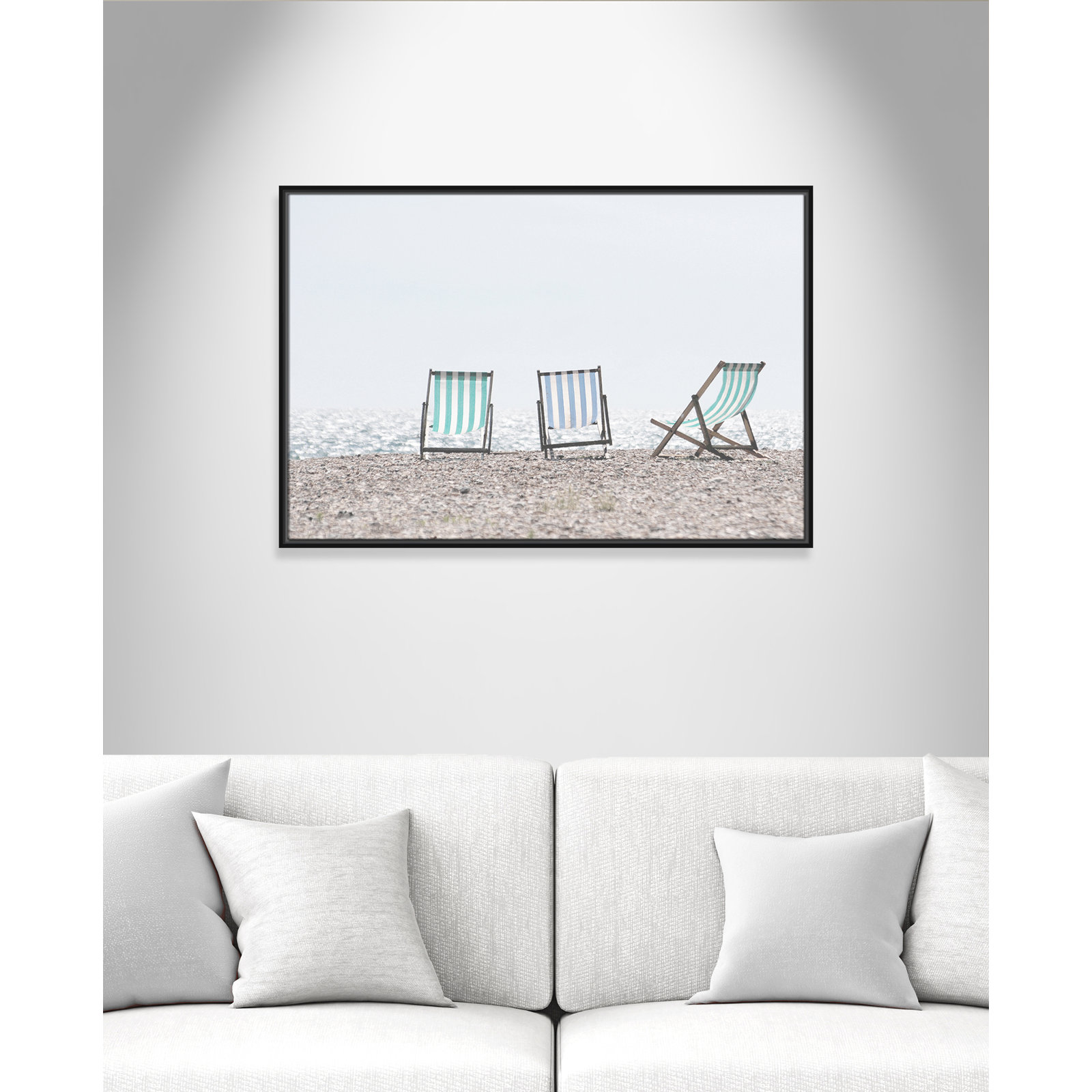 Adriatica "Beach Chairs" Print, 25.5" H x 37.5" W x 2" D, Black Framed Canvas