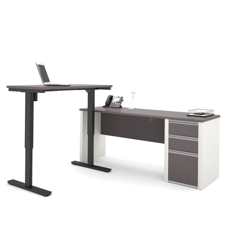 Ensemble de bureau de bureau debout en L 2 pièces Aurea, Ardoise / Grès