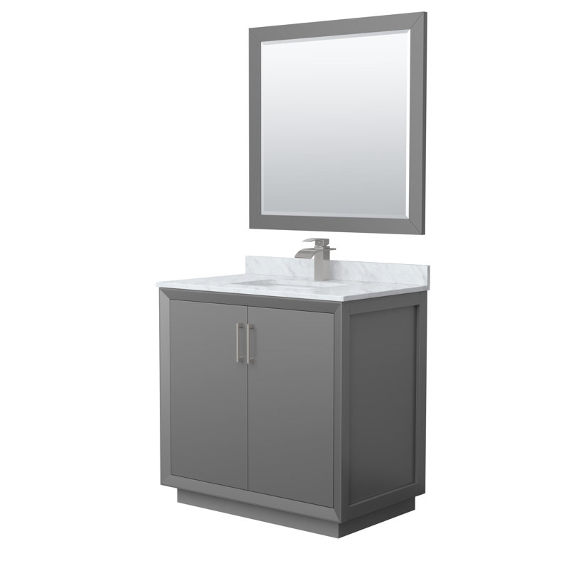 Ensemble de meuble-lavabo simple 36 po avec miroir Stara, Gris foncé, gris