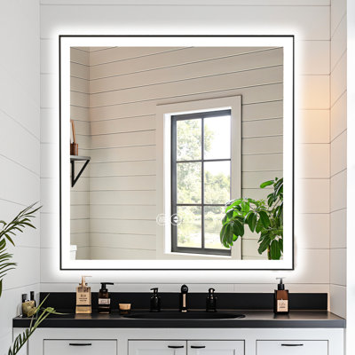 Miroir de salle de bain à DEL intelligent 36 x 36 pouces avec luminosité à intensité variable, 3 options de température de couleur, brouillard intégré, commande par interrupteur mural, ultrarésistant avec éclairage, sélection 3000K 6000K, brouillard
