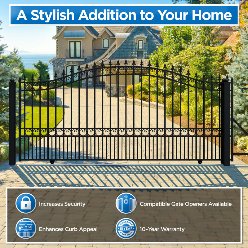 Black Steel Arched 16 ft Driveway Gate with Opener