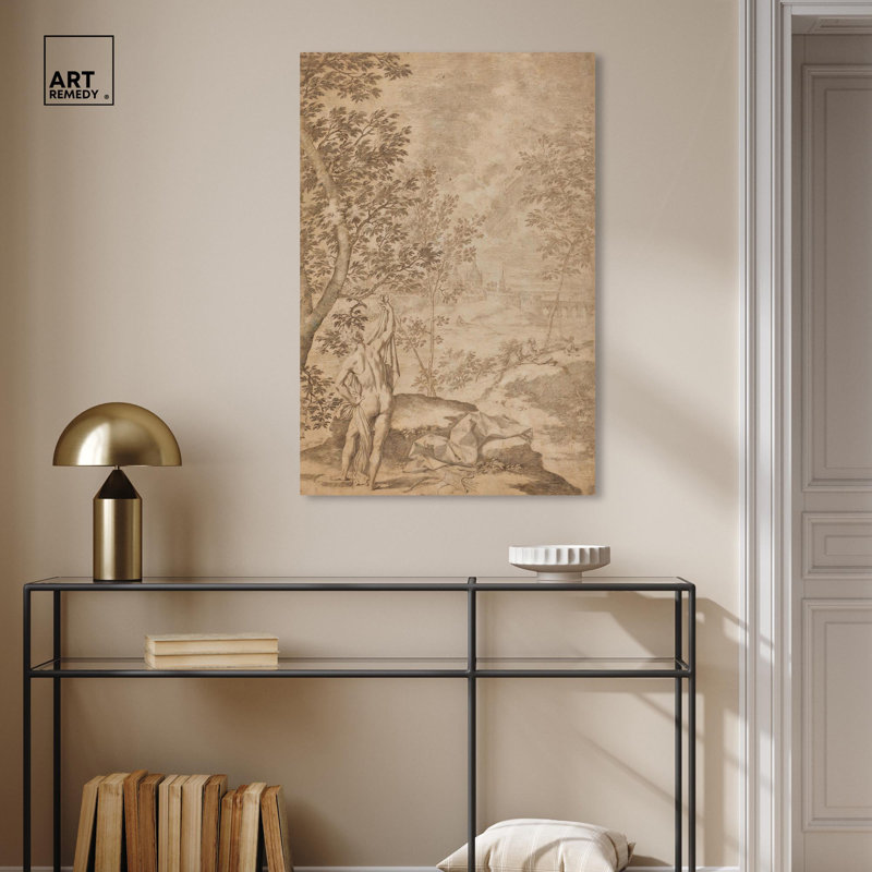 Vintage Beige Wrapped Canvas Landscape Art, 36" x 24"