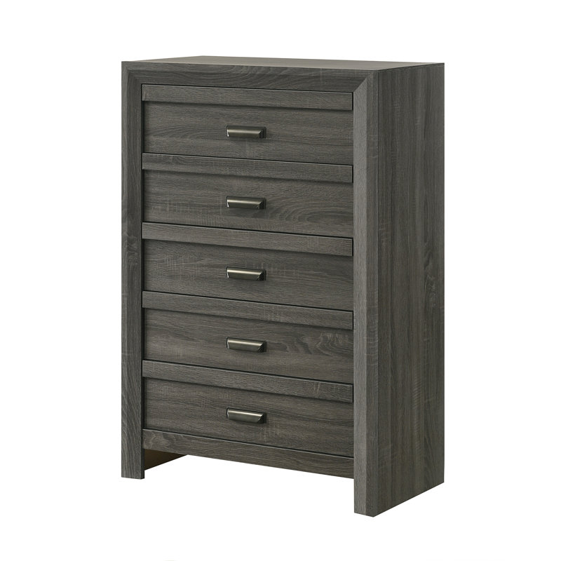 Meuble de chambre à coucher 1 tiroir rustique contemporain à cinq tiroirs de rangement à finition grise rustique