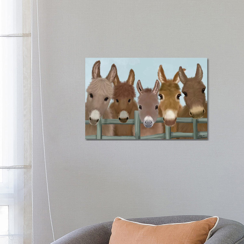 «Donkey Herd at Fence» par Fab Funky - reproduction d'art sur toile tendue, H 18 po x l 26 po x P 1,5 po