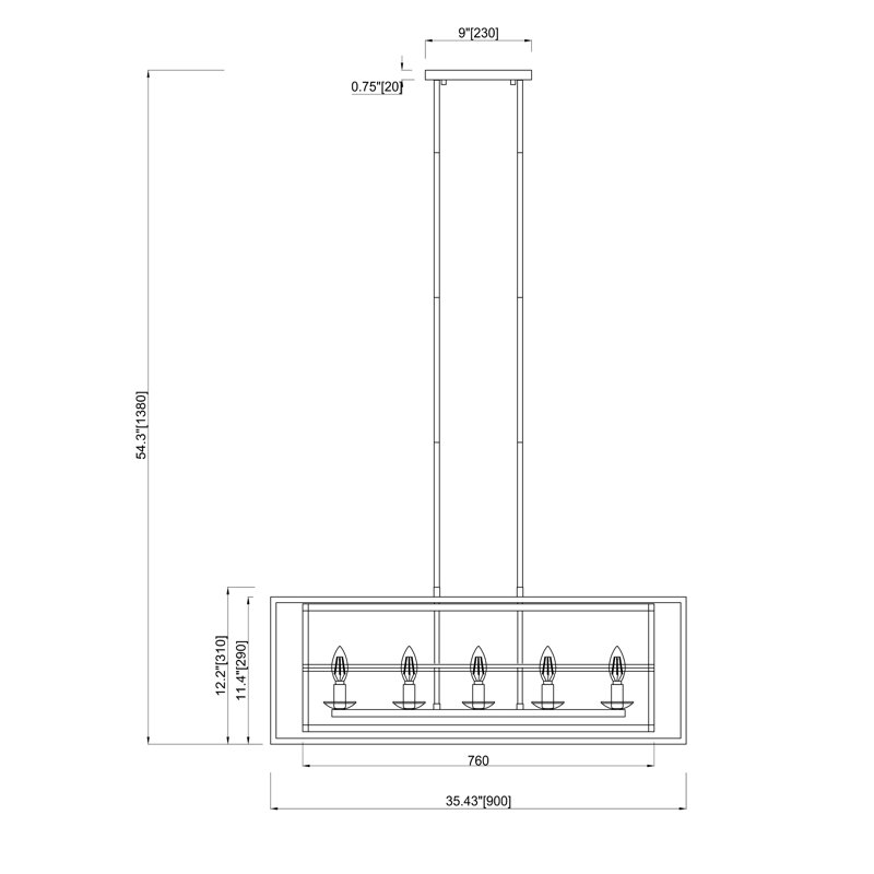 Luminaire suspendu linéaire à 5 lumières pour îlot de cuisine Beane
