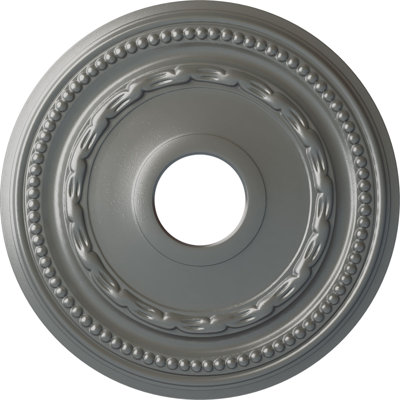 Endurathane Federal Ceiling Medallion, 15 3/8"OD x 3 5/8"ID x 1"P (Fits Canopies up to 8 1/2"), Hand-Painted Silver Finish