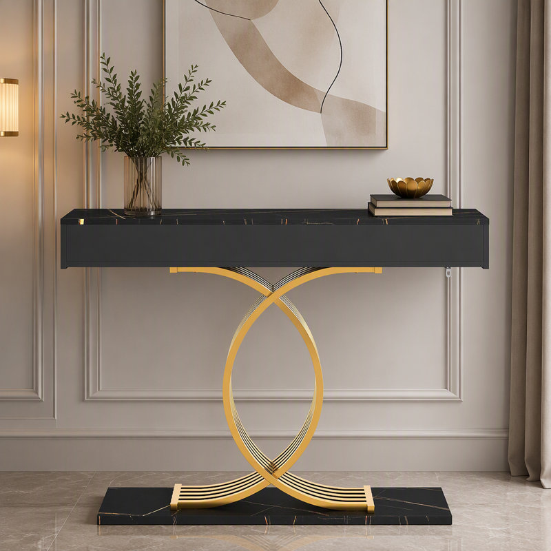 Console de table basse avec tiroirs, Black / Black+Gold, Black, Black+Gold