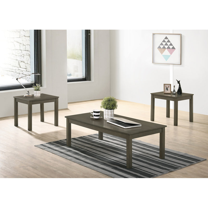 Élégant ensemble de tables basses 3 pièces et 1 table basse et 2 tables de bout gris foncé