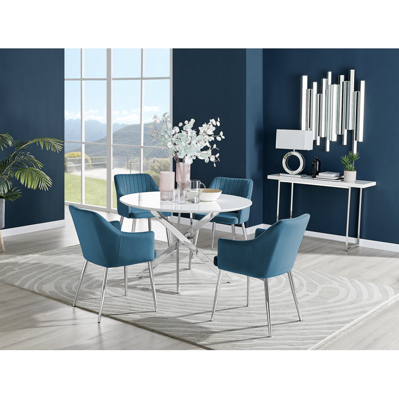 Eubanks 4 -Person Dining Set, Blue/Silver