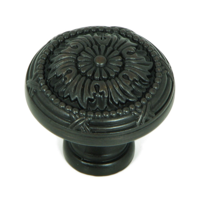 Oil Rubbed Bronze Round Floral Cabinet Knob with Mounting Hardware