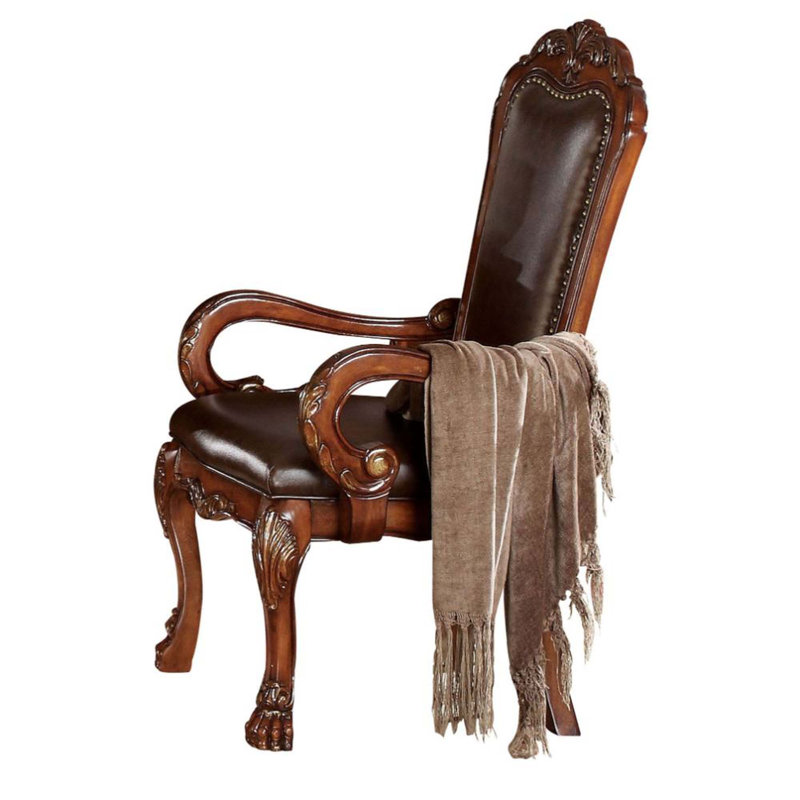 Fauteuil capitonné Marshallville (ensemble de 2), Polyuréthane et chêne cerise