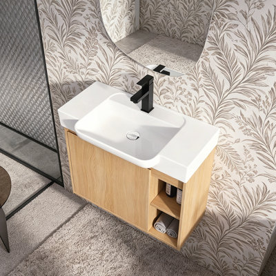 28 Inch Wall-Mounted Bathroom Vanity with Ceramic Sink, Soft-Close Door, and Ample Storage, Eco-Friendly and Stylish