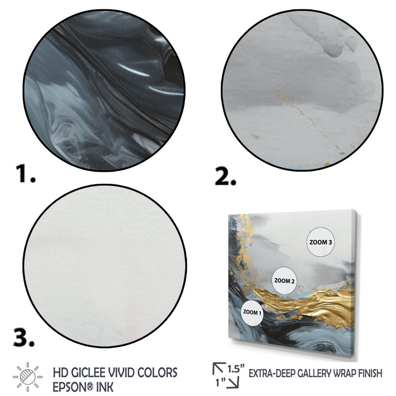 «Gray and Gold Contemplative Abstraction», impression sur toile abstraite en marbre, Cadre photo noir