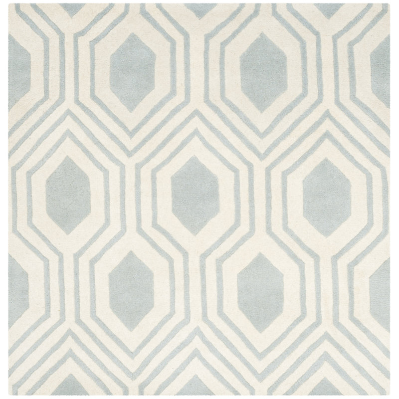 Deedie Hand Tufted Wool Geometric Rug, Square 5'