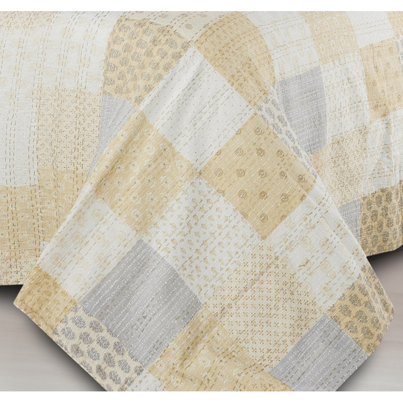 Couvre-lit Kantha, Grand lit, Crème