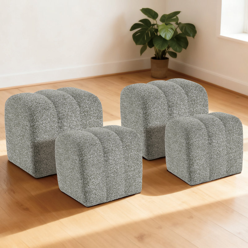 Nestable Upholstered Boucle Fabric Ottoman Set, Green