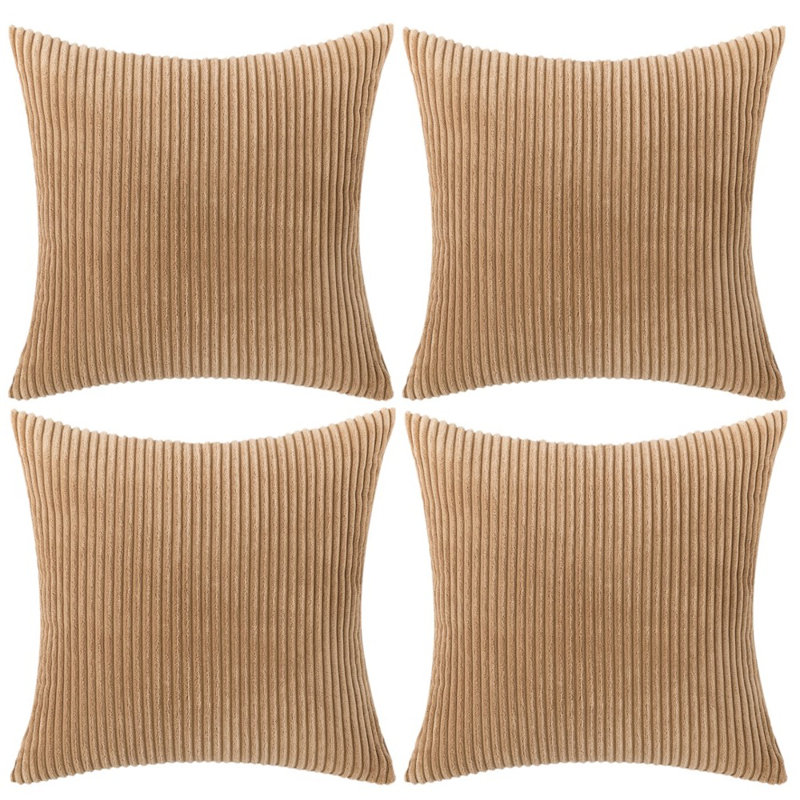 Striped Cotton Blend Reversible Pillow Cover, 20" x 20", Beige