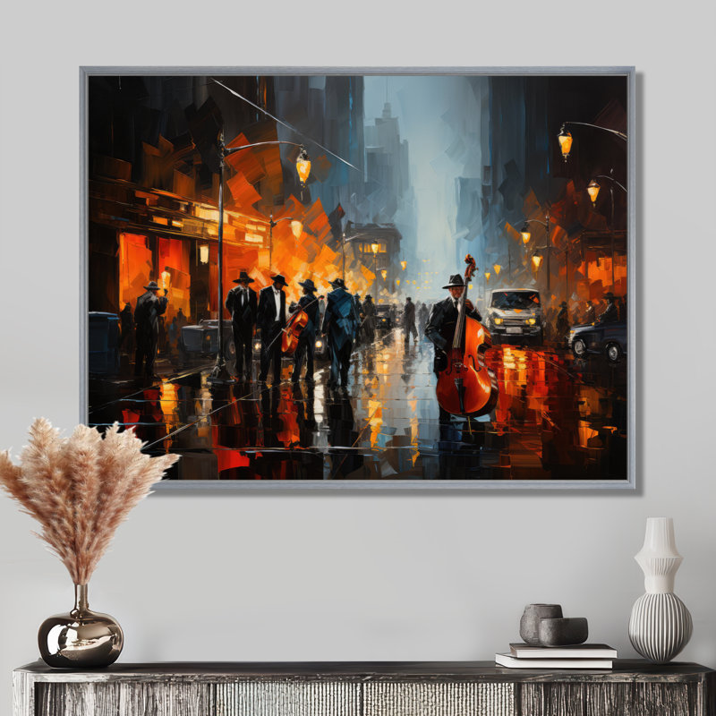 Jazz afro-américain Harlem City - impressions sur toile, art mural Harlem Jazz, H 34 po x l 44 po, Argent argent