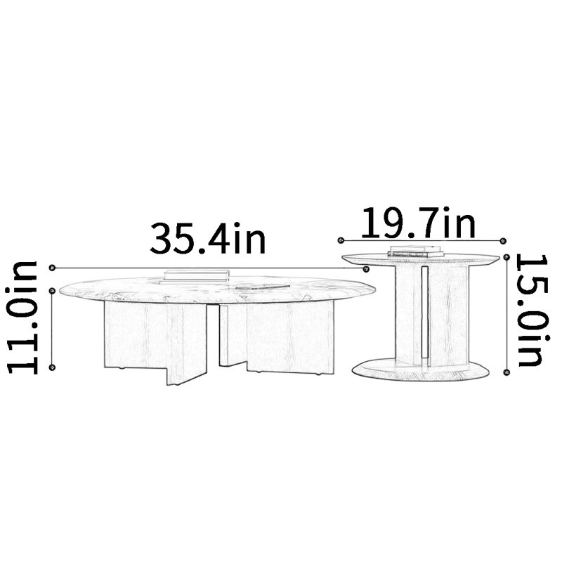Table basse minimaliste, moderne et simple, Noir/vert, H 11 po x l 35,4 po x P 35,4 po