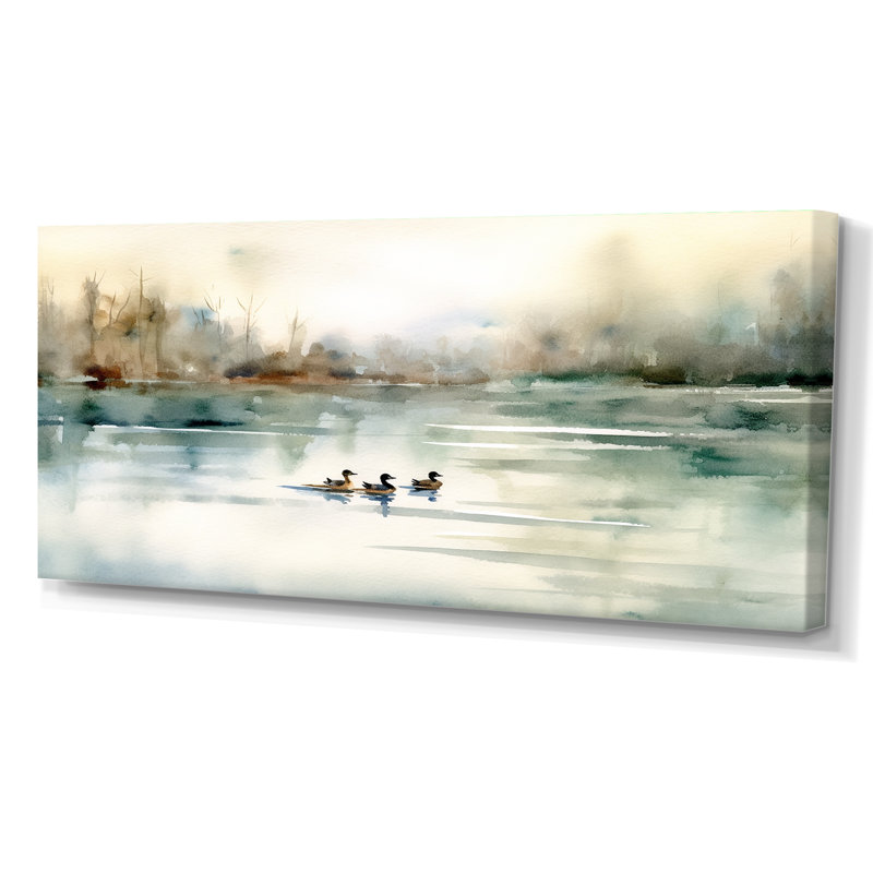 Ducks In Pond I On Canvas Print, No Frame, 28" H x 60" W, Wrapped Canvas
