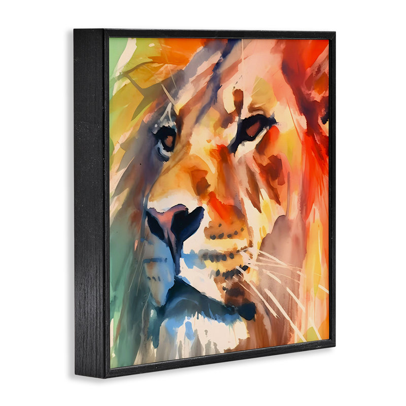 «Strong Lion Gaze», art de la giclée encadrée par Walker Noble, H 12 po x l 12 po, Giclée encadrée noir minuit