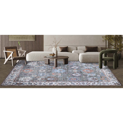 Tapis oriental rectangulaire en viscose noué à la main orange / bleu / ivoire