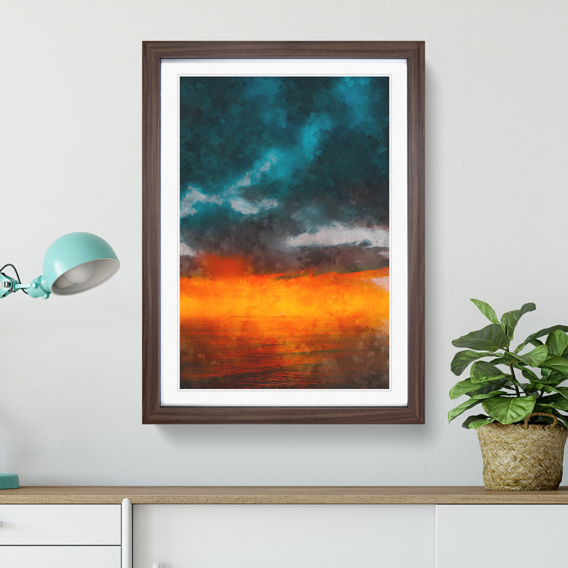 Sunset over Catalina Island - Framed Print, 45cm H x 33cm W x 2cm D, Walnut Framed