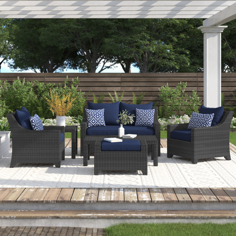 Fionnula 5 - Person Patio Conversation Set with Cushions, Canvas Navy Sunbrella® Canvas