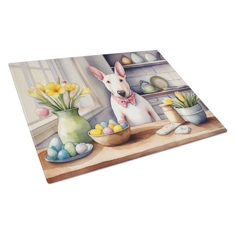 Decorating Easter English Bull Terrier Glass Cutting Board