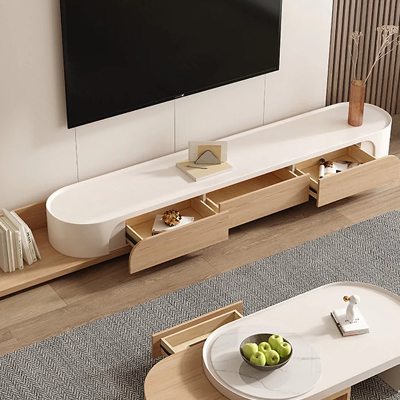 Meuble télé en bois rétractable, Blanc / bois noueux