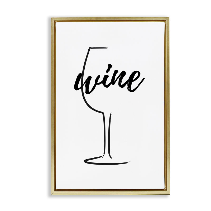 Toile flottante encadrée Minimal Wine Glass par Martina Pavlova, Cadre flottant métallique doré, H 25 po x l 17 po