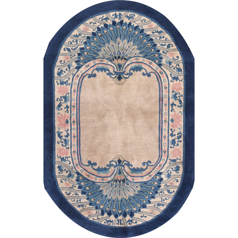 Tapis antique ivoire art déco paon