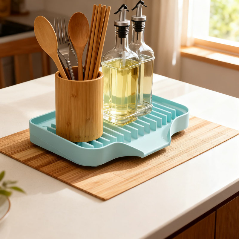 Porte-évier en silicone et porte-éponge, plateau autodrainant très grand pour organisateur d'évier de cuisine, bouteille de savon à séchage rapide et tapis d'égouttoir à éponge