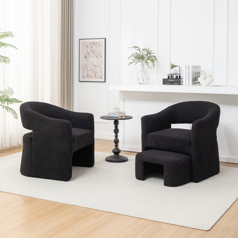 Fauteuil demi-tonneau avec repose-pieds Torence, Similifourrure noire