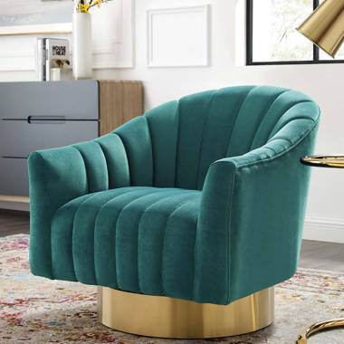 Green Velvet Upholstered Accent Swivel Chair Barrel Living Room