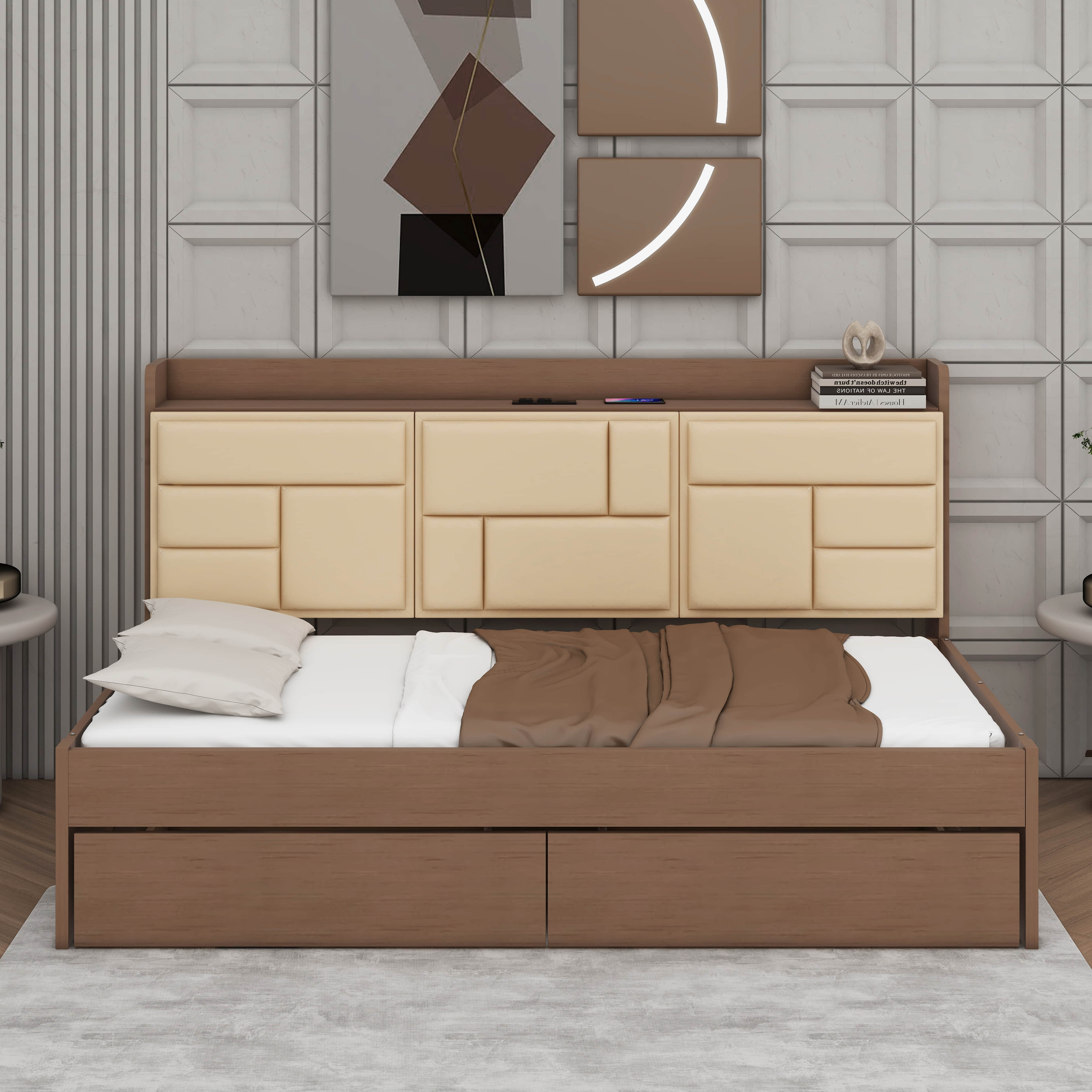 Latitude Run® Josnyel Vegan Leather Bookcase Storage Bed | Wayfair