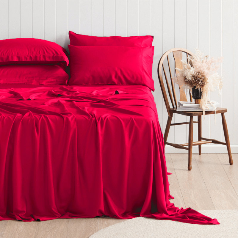 Ensemble de draps 6 pièces en rayonne de qualité supérieure - ultra doux et respirant, Rouge