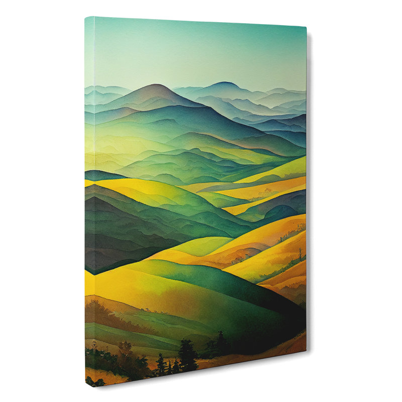 Watercolour Meadow Landscape No.3 - Wrapped Canvas, 76cm H x 50cm W x 3cm D