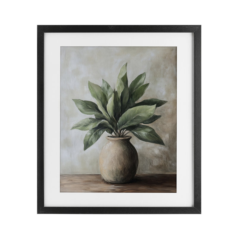 «Big Leaves House Plant», reproduction encadrée sous verre, par Petal Prints Design, H 16 po x l 13 po, Cadre noir minuit